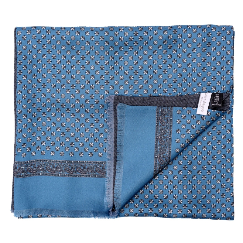 Esarfa matase si lana barbati L. Biagiotti Sevilla gri-petrol