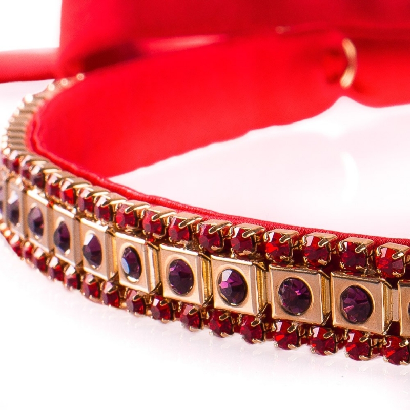 Panglică metalică cu pietre semipreţioase roşii şi mov