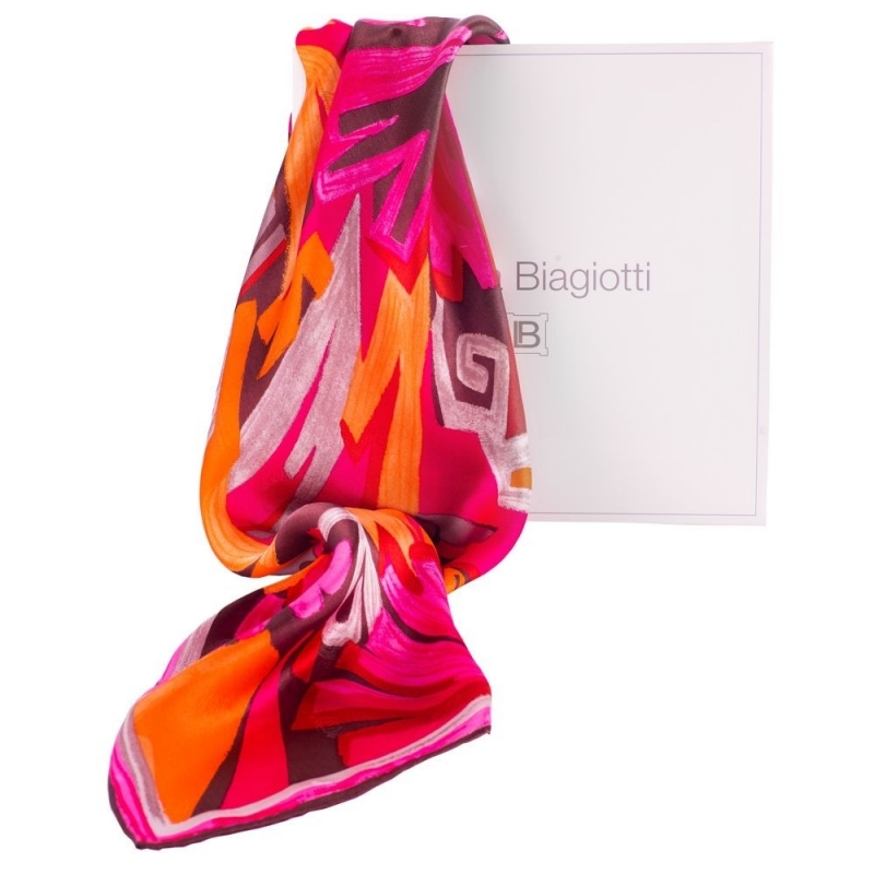 Marina d'Este orange and fuchsia Silk Scarf