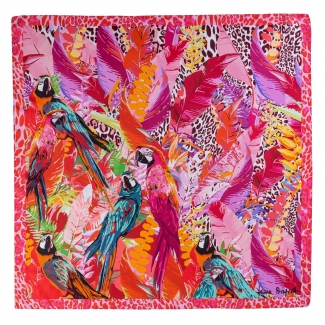 Esarfa matase twill Party Parrots Pink