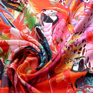 Esarfa matase twill Party Parrots Pink