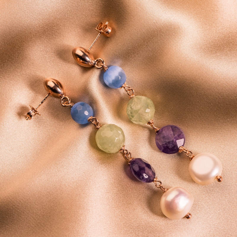 Set Sal matase Milano Fashion Black si Cercei argint Blue Cat Eye, ametist, perle