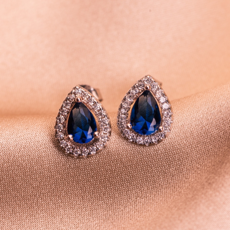 Set Esarfa matase Iconic Memory orange si Cercei argint Sapphire Drop