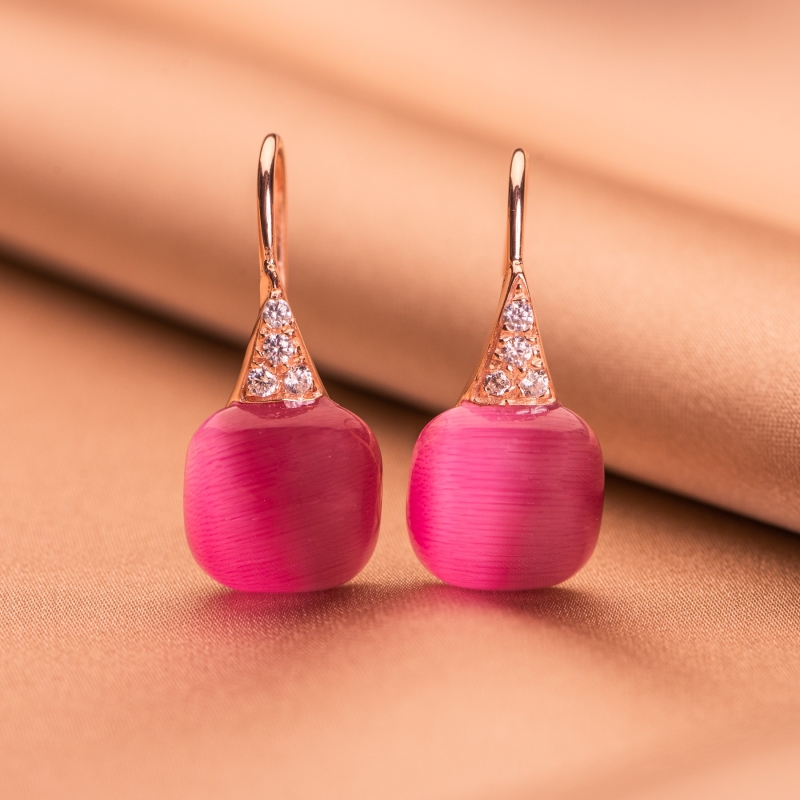 Gift Silk Scarf Flower Sensation Pink and Silver Earings Dark Pink Eye Cat