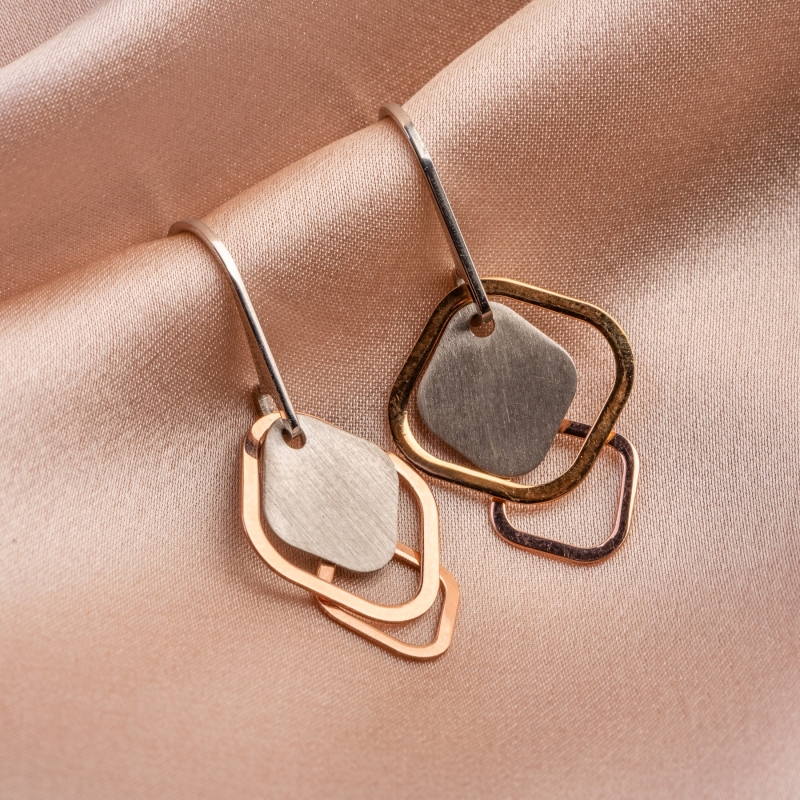 Gift Silk Scarf twill Coral Flower Kiss and Silver Earings Everyday Look