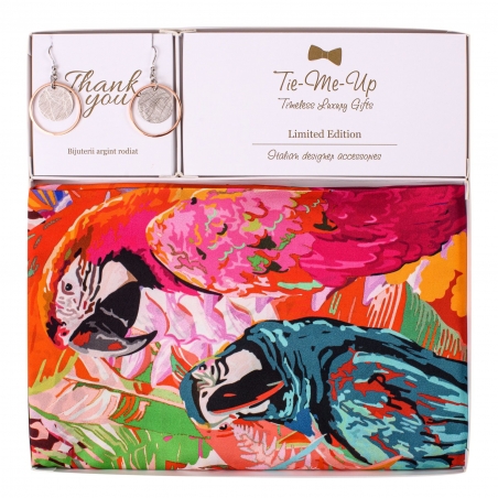 Gift Silk Scarf twill Party Parrots Pink and Silver Eraings Dream Big