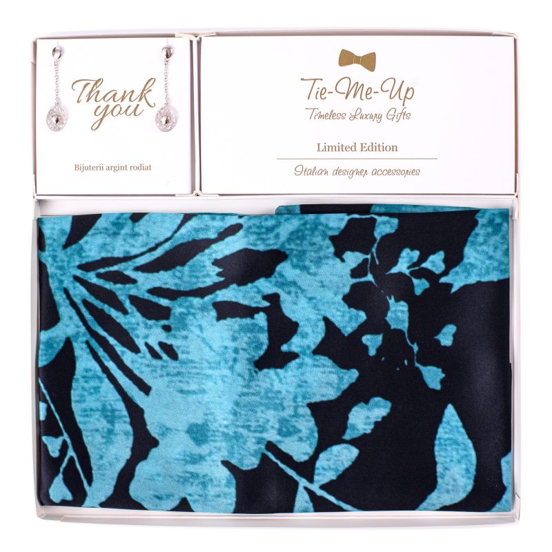 Gift Silk Scarf S Gentle Touch marine and Silver Earings Moments