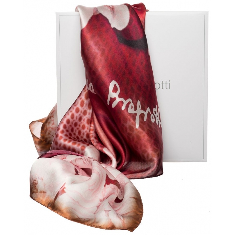 Eșarfă pătrată L. BIagiotti flori marsala