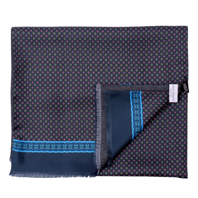 Set Esarfa matase si lana barbati Perugia navy-roz, Papion matase Navy si Batista matase Magenta