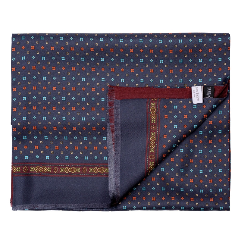 Set Esarfa matase si lana barbati Perugia navy-portocaliu si Papion matase naturala bordo