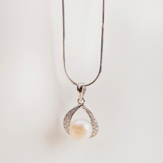 Set argint cercei si pandant White Pearls Drops