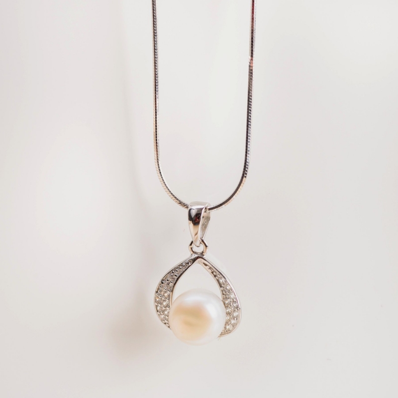 Set argint cercei si pandant White Pearls Drops