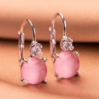 Set Cercei si Inel reglabil argint Light Pink Eye Cat