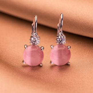 Set Cercei si Inel reglabil argint Light Pink Eye Cat