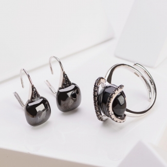 Set Cercei si Inel reglabil argint Black Cz