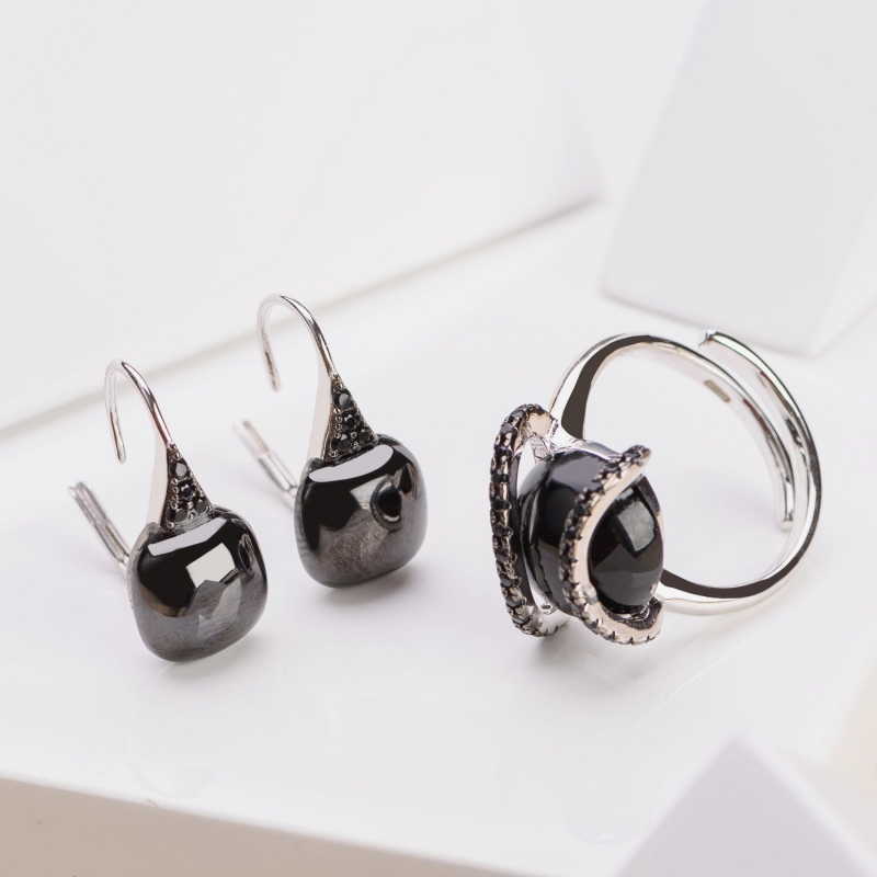 Set Cercei si Inel reglabil argint Black Cz