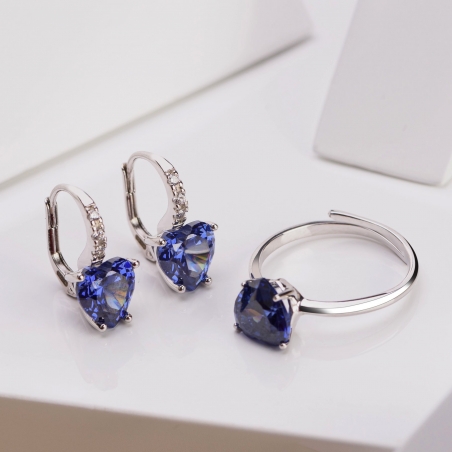 Set Cercei si Inel reglabil argint Tanzanite Heart