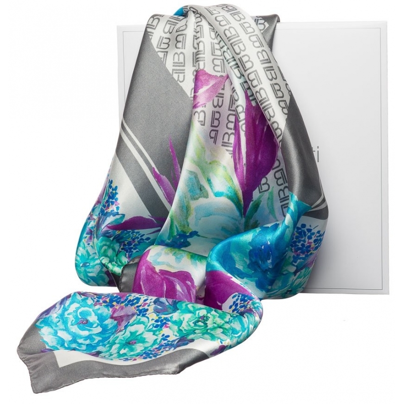 L. Biagiotti Squared Scarf blue Corner Flowers