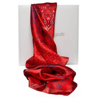 Cadou: Eşarfă pătrată roşu geometric şi fundiţă