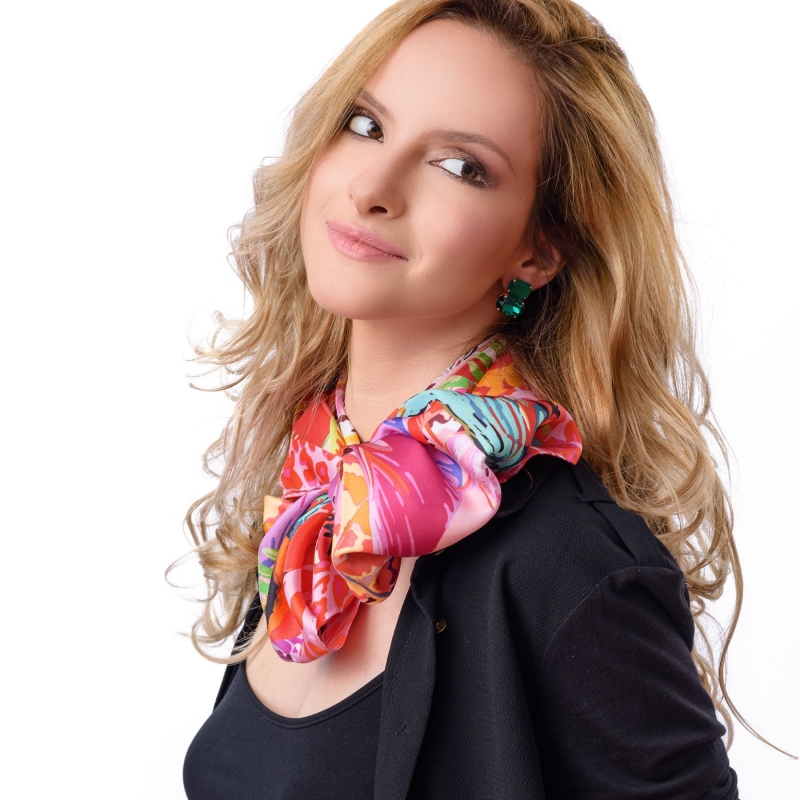 Silk scarf Party Parrots Pink