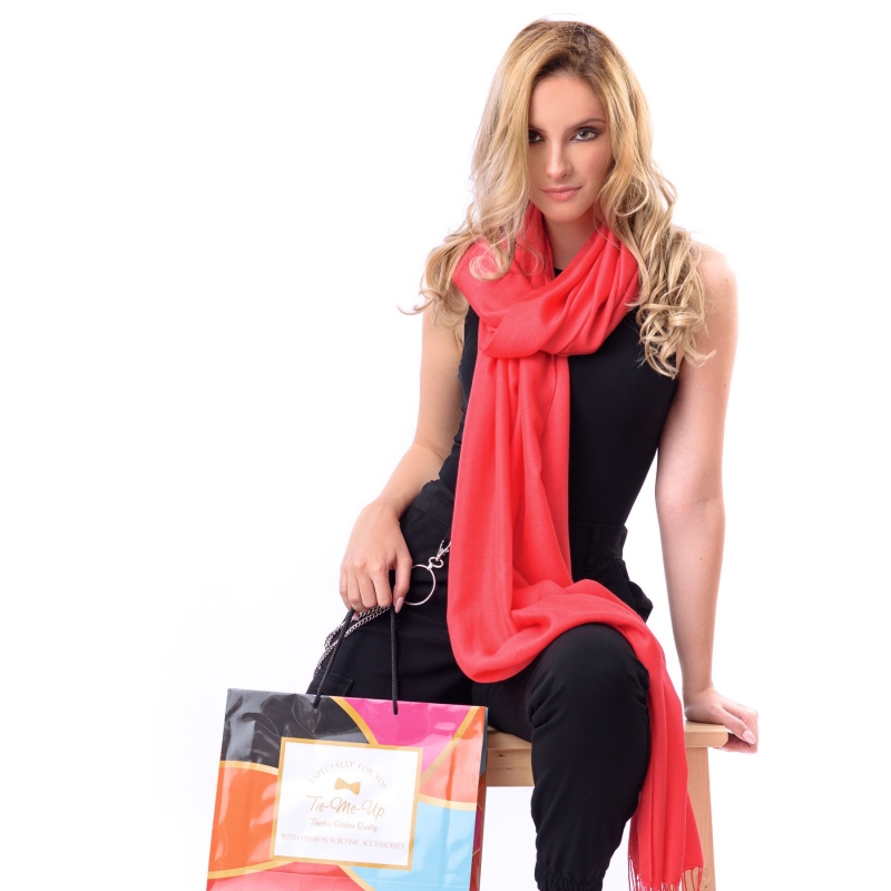 Cashmere and silk scarf Bright Coral