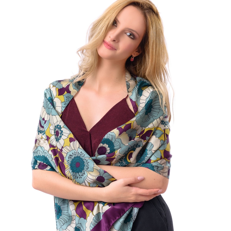 Silk shawl Sunset Garden purple