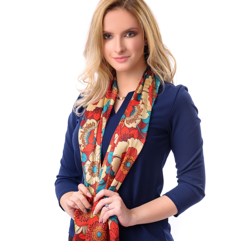 Silk shawl Sunset Garden red