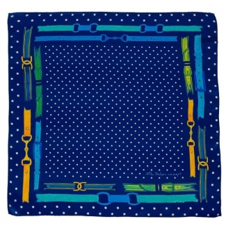 Cadou: Eşarfă pătrată Mila Schon curele blu şi fundiţă