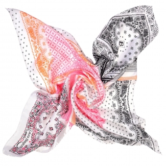 White Etno Pattern silk scarf