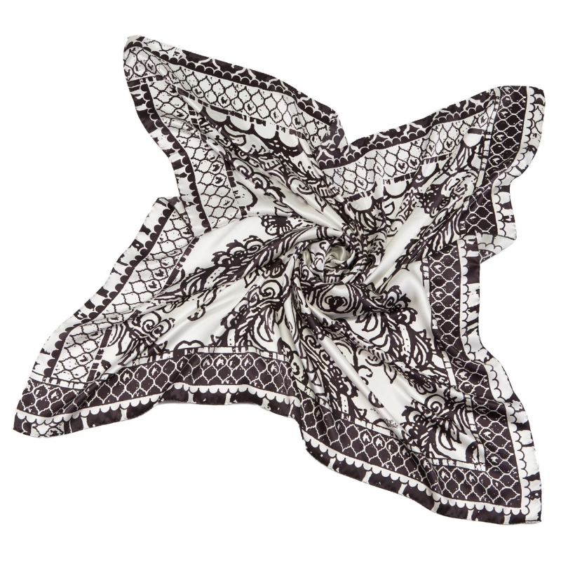 Silk Scarf White and Black Arabesc