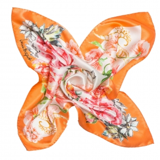 Silk Scarf Spring Flowers Orange