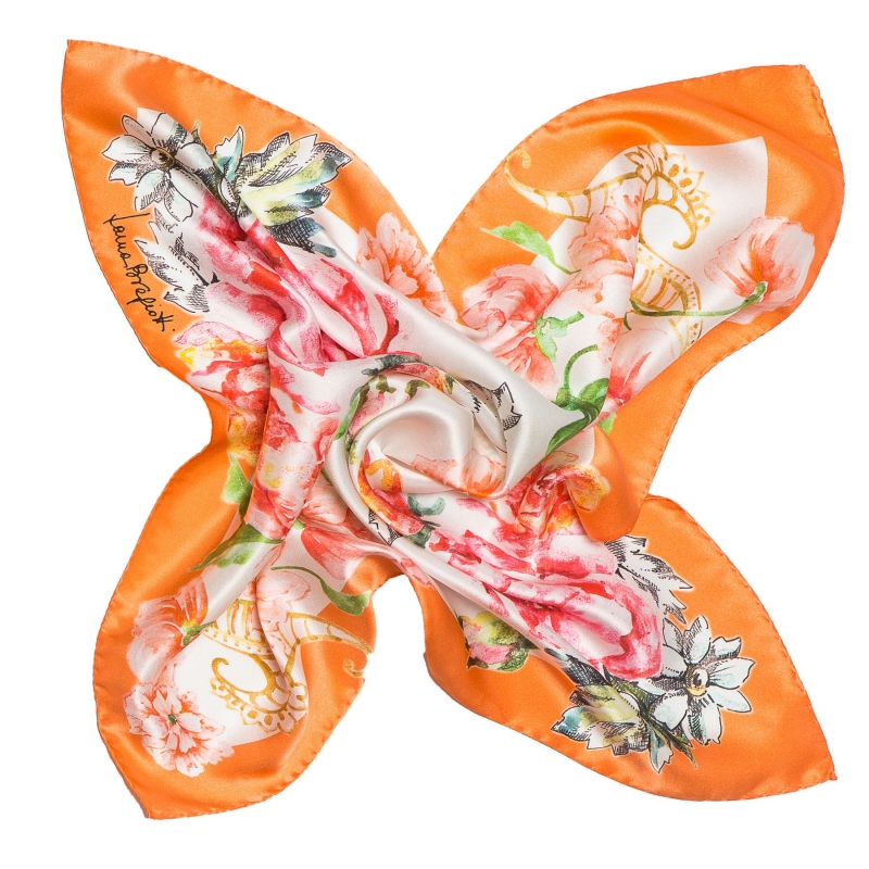 Esarfa matase Spring Flowers Orange