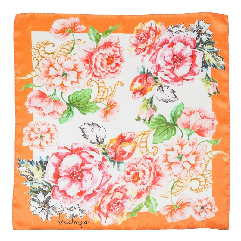 Silk Scarf Spring Flowers Orange