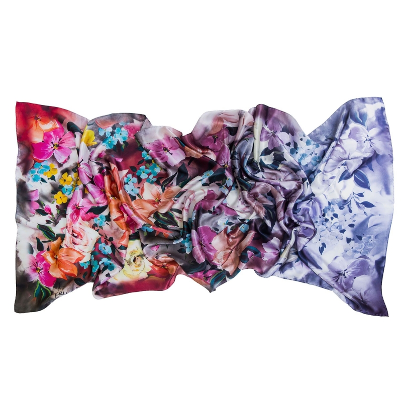 Silk Shawl Laura Biagiotti little flowers corai indigo