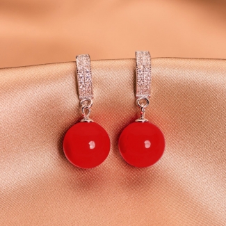 Set Esarfa Marina D`Este paisley Maddalena si cercei argint coral rosu