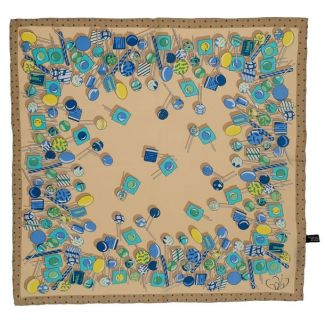 Cadou: Eşarfă pătrată Gaia Lollypop albastru cu bej şi fundiţă