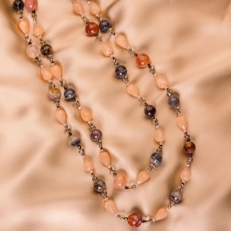 Colier lung agate nude, agate dantela