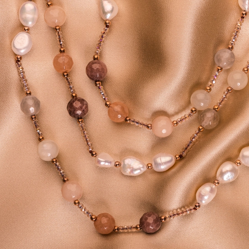 Colier lung agate fatetate, perle