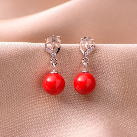 Cercei argint Heart scoica rosie