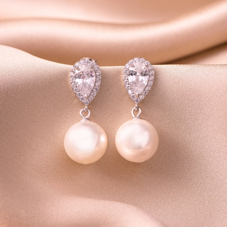 Sterling Silver Earrings Delight pearl shell zirconia