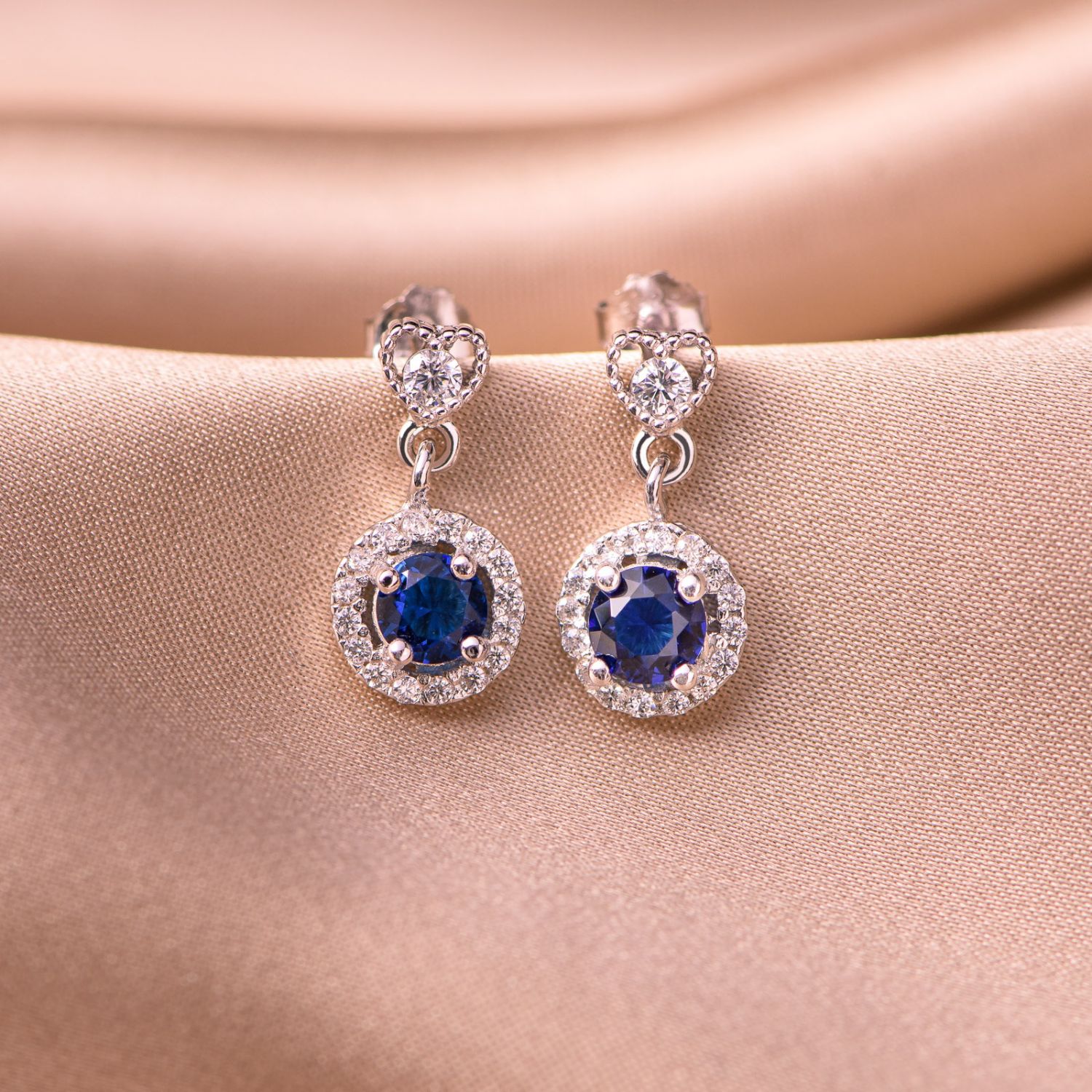 Sterling Silver Earrings Blue Heart zirconia