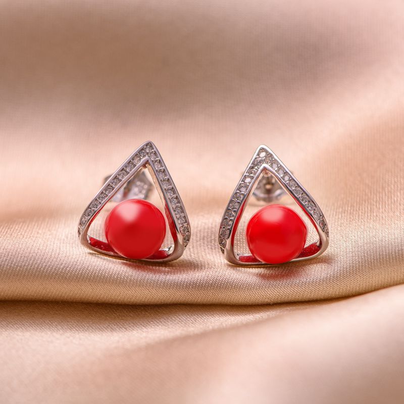 Sterling Silver Earrings Amore pearl red shell