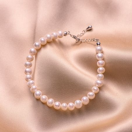 Sterling Silver Bracelet Princess white perls