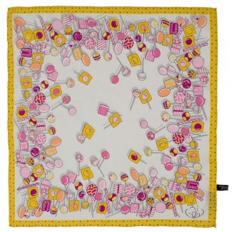 Eşarfă pătrată Gaia Lollypop galben şi roz