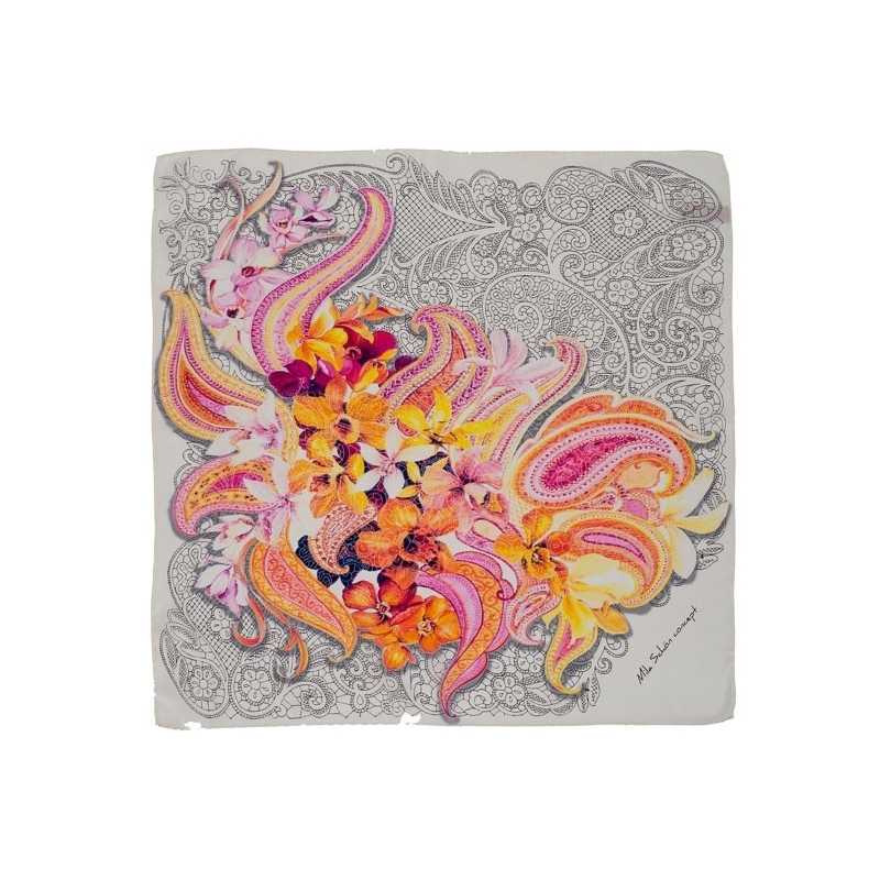 SImple geometric and flower bouquet white Mila Schon Squared Scarf