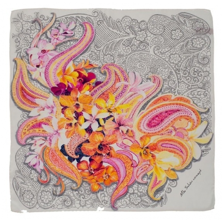 SImple geometric and flower bouquet white Mila Schon Squared Scarf