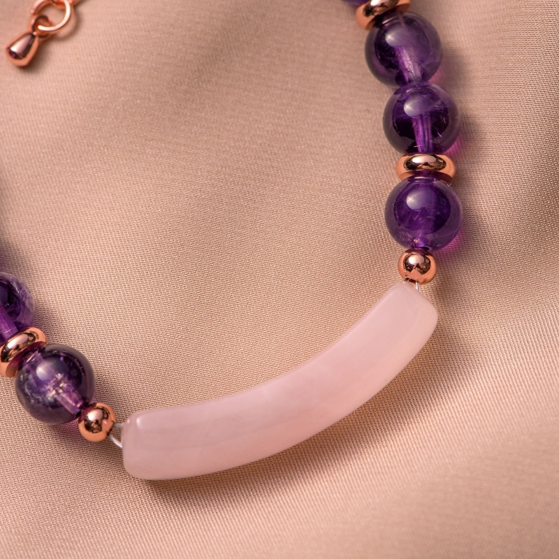 Bratara ametist, cuart roz link