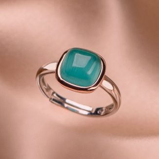 Inel reglabil argint Iconic Emerald Cat Eye