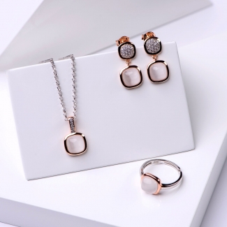 Set cercei, colier si inel din argint Iconic White Milky Cat Eye