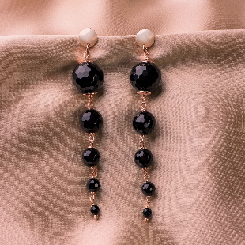 Gift Sterling 925 Silver Earrings, Necklace and Bracelet with black agathe